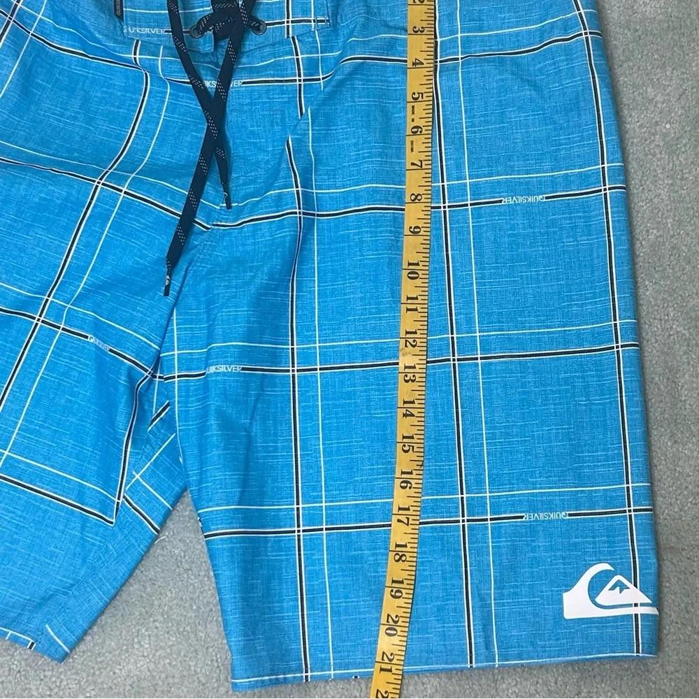 Quiksilver Electric 21‎ Blue Board Shorts Quick-Dry Plaid Draw Cord Sz 36